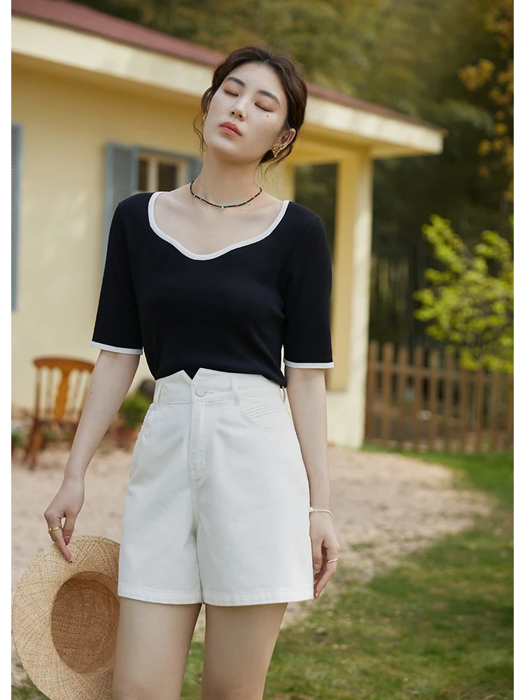 DUSHU Assorted Colors Tri-Round Collar Top