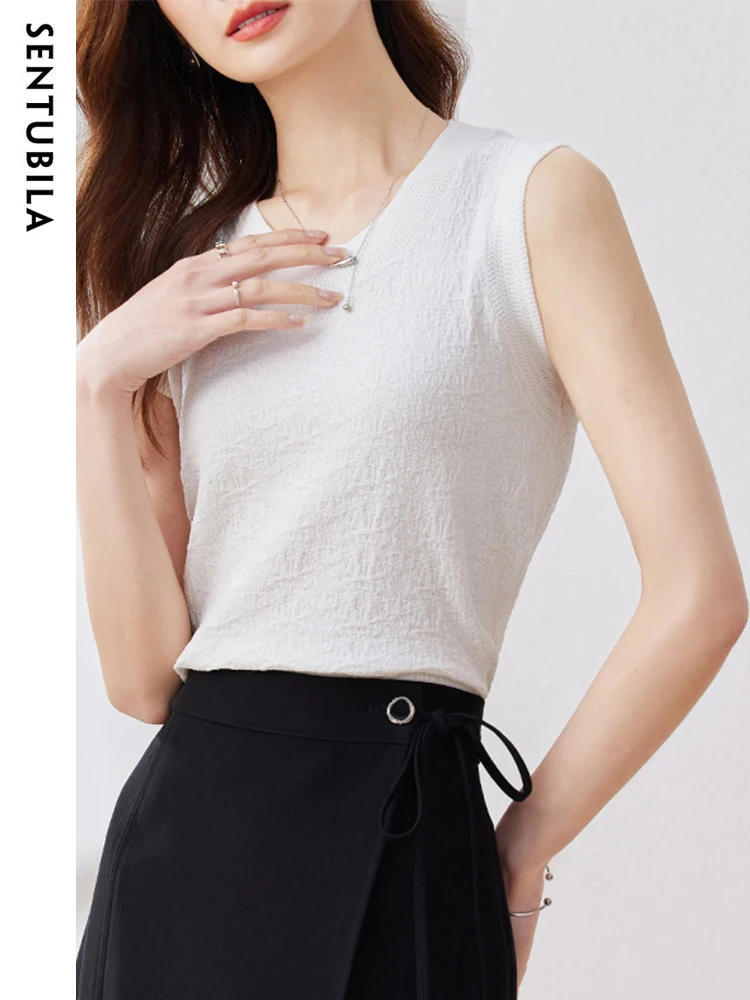 Sentubila Sleeveless & Textured Knitted Top